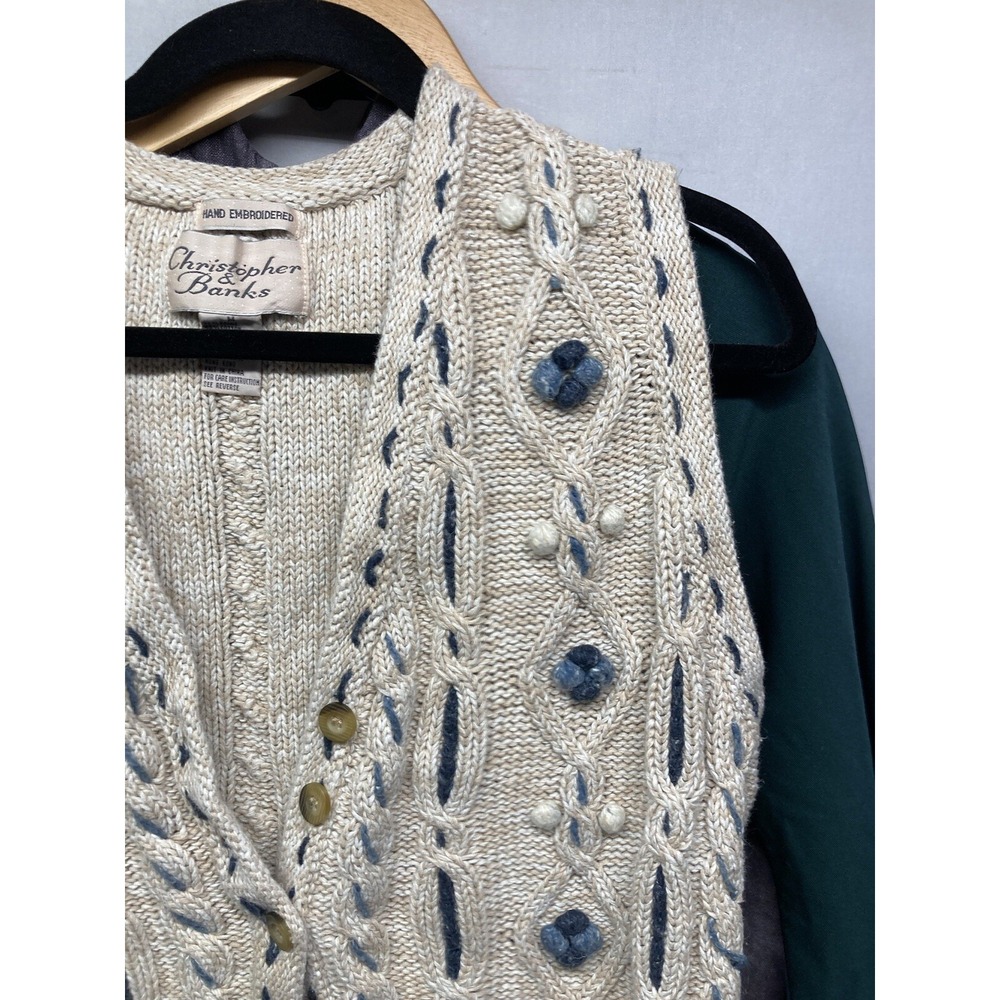 Vtg Christopher And Banks Womans Sweater Vest Size Medium Hand Embroidered Knit - Picture 6 of 12